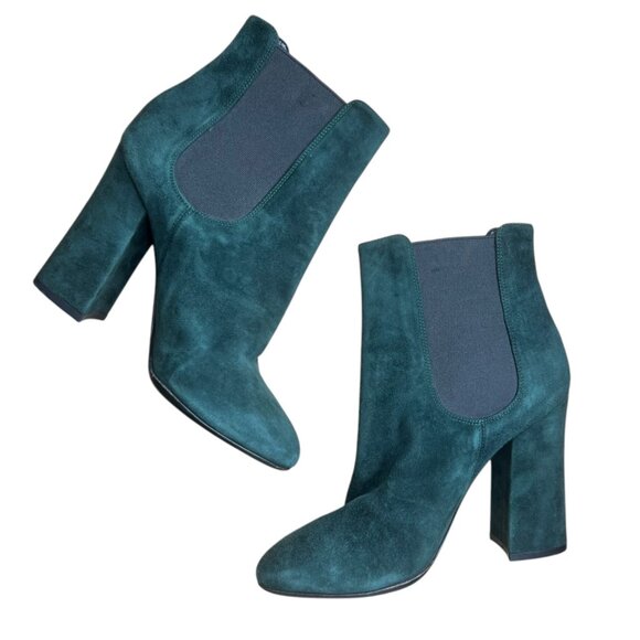 Dolce & Gabbana Green Suede Block Heel Ankle Boot 7.5 Winter Holiday Christmas - Picture 9 of 14